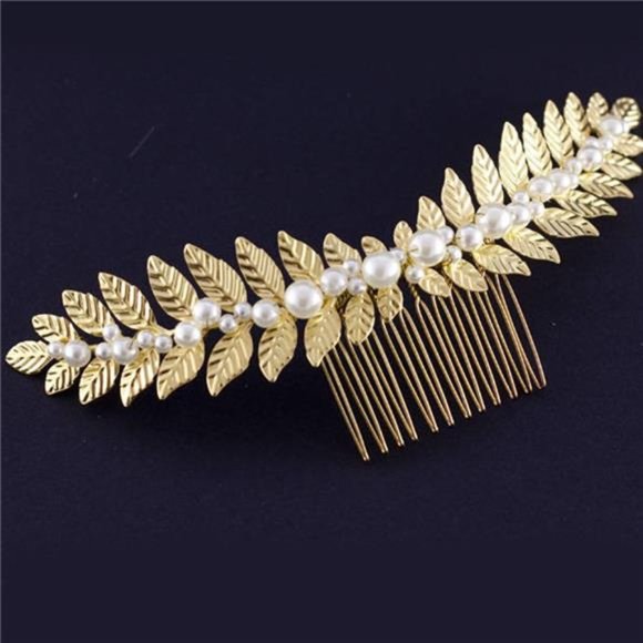 FXmimior Bridal Women Gold Leaves Vintage Wedding Party Crystal Rhinestone